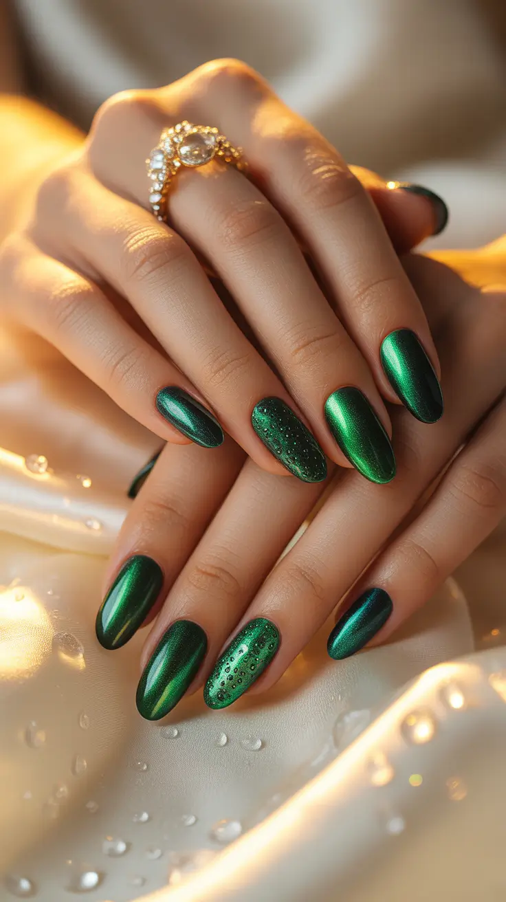 23 идеи для праздничного маникюра в зелёных тонах