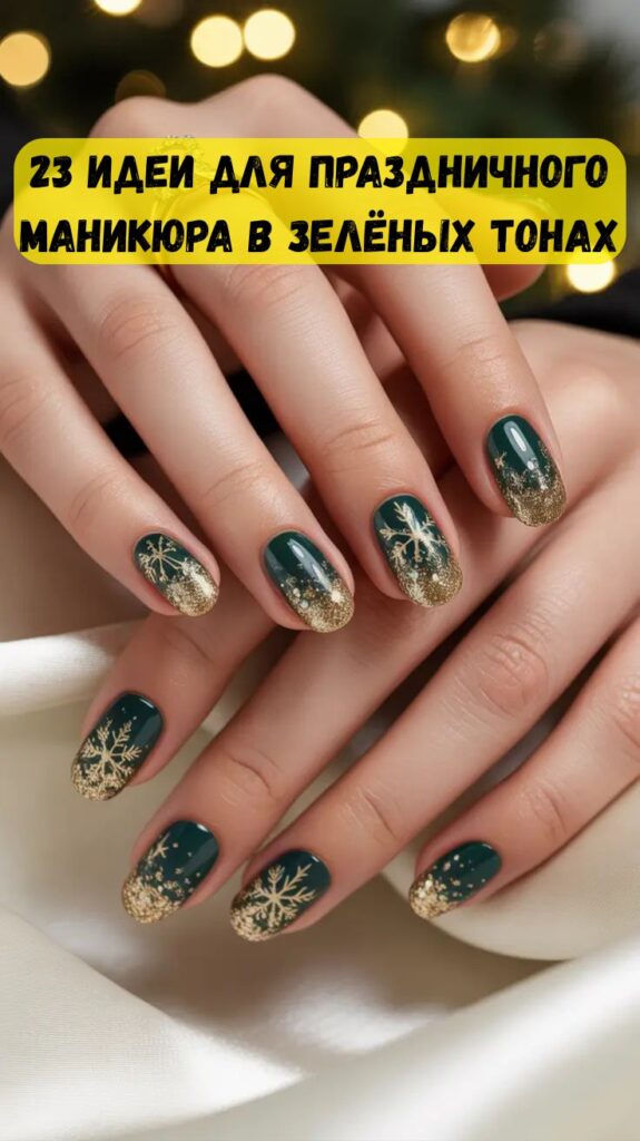 23 идеи для праздничного маникюра в зелёных тонах
