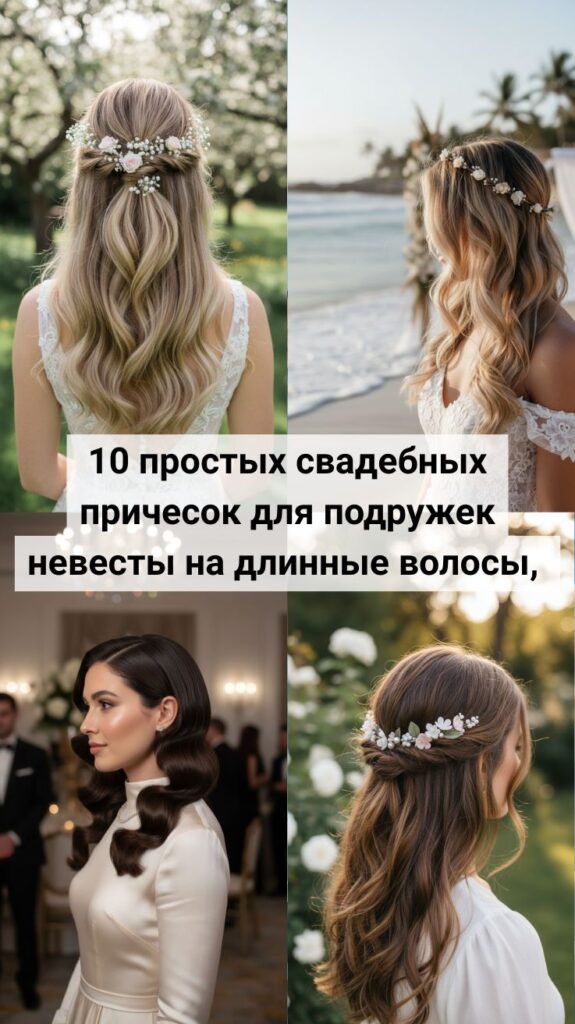 10 простых свадебных причесок для подружек невесты на длинные волосы, которые выглядят элегантно в 2026 году