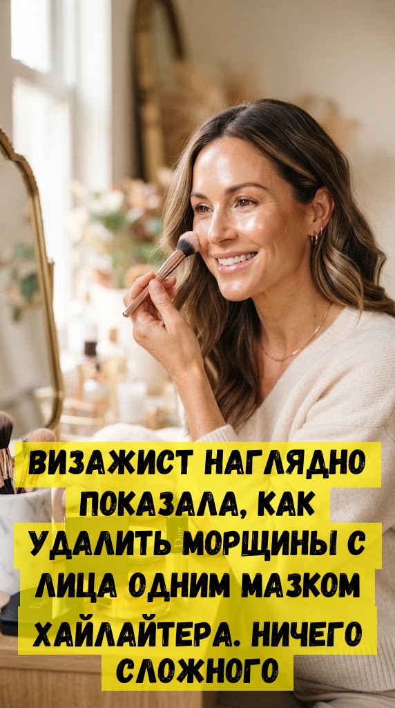 Визажист наглядно показала, как удалить морщины с лица одним мазком хайлайтера. Ничего сложного
