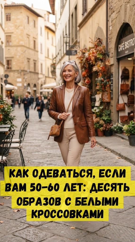 Как одеваться, если вам 50-60 лет: десять образов с белыми кроссовками